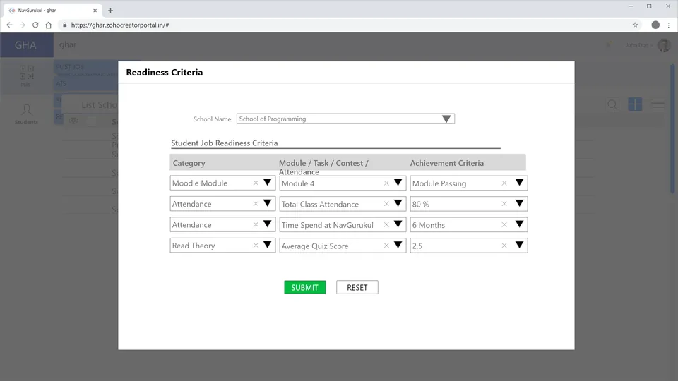 Readiness criteria configuration