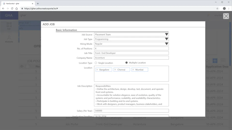 Add job — placement-team configuration
