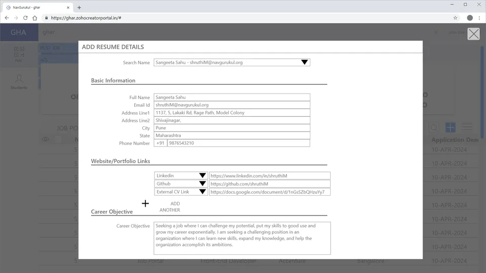 Placement-team resume configuration